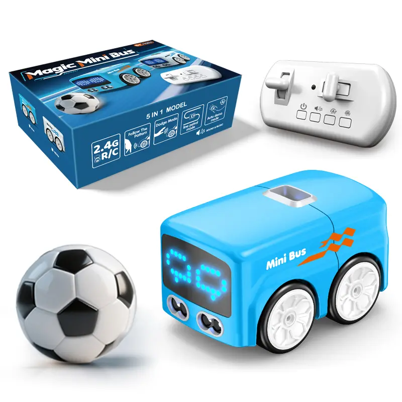 Blue Magic Mini Bus with remote control, soccer ball and product box