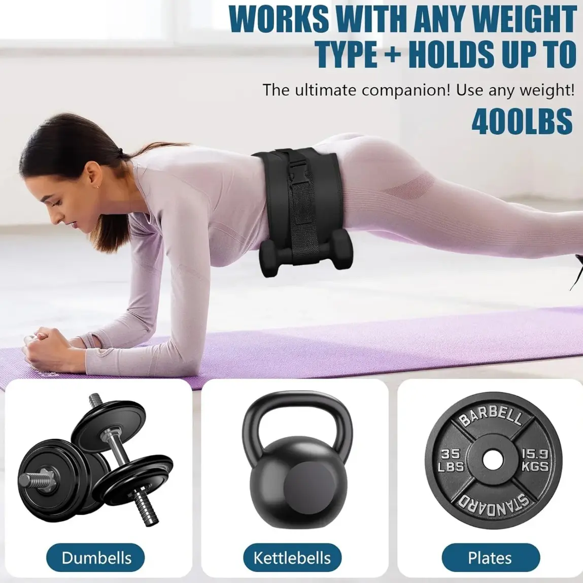 Adjustable Weighted Belt with Extra Cushioning - Lightweight Glute Workout Equipment for Home Hip Thrusts, Kettlebell Training & Butt Shaping, Isolates Hip Muscles, Compatible with Dumbbells & Push-Pull Resistance Rollers