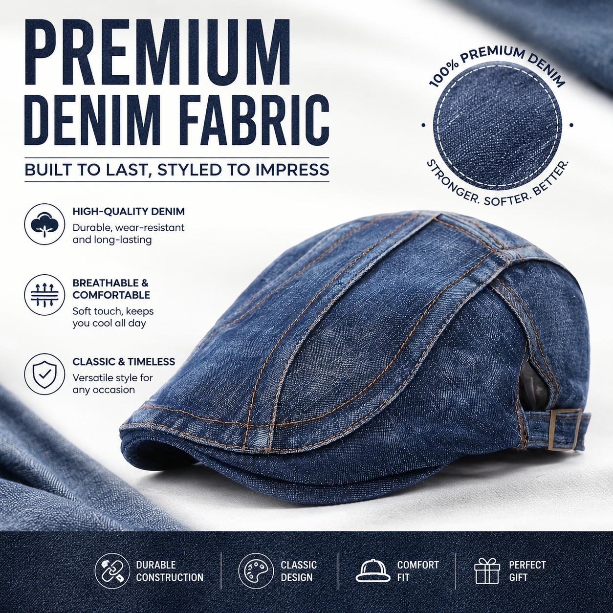 Women's Vintage Washed Neutral Denim Beret - Adjustable Daxiao Denim Fabric Hat, Solid Color, Easy Styling for Everyday Fashion Outfits, Clothes Accessories, Accessories For Women Women's Vintage Washed Neutral Denim Beret - Adjustable Daxiao Denim Fabric Hat, Solid Color, Easy Styling for Everyday Fashion Outfits, Clothes Accessories, Accessories For Women