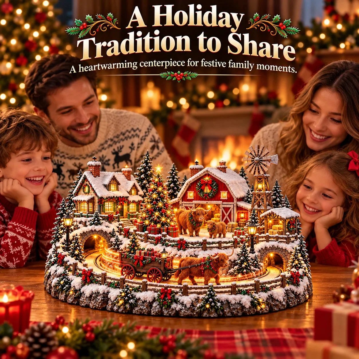 🐮 Light-Up Highland Cow Christmas Village – Festive Farmhouse Decor