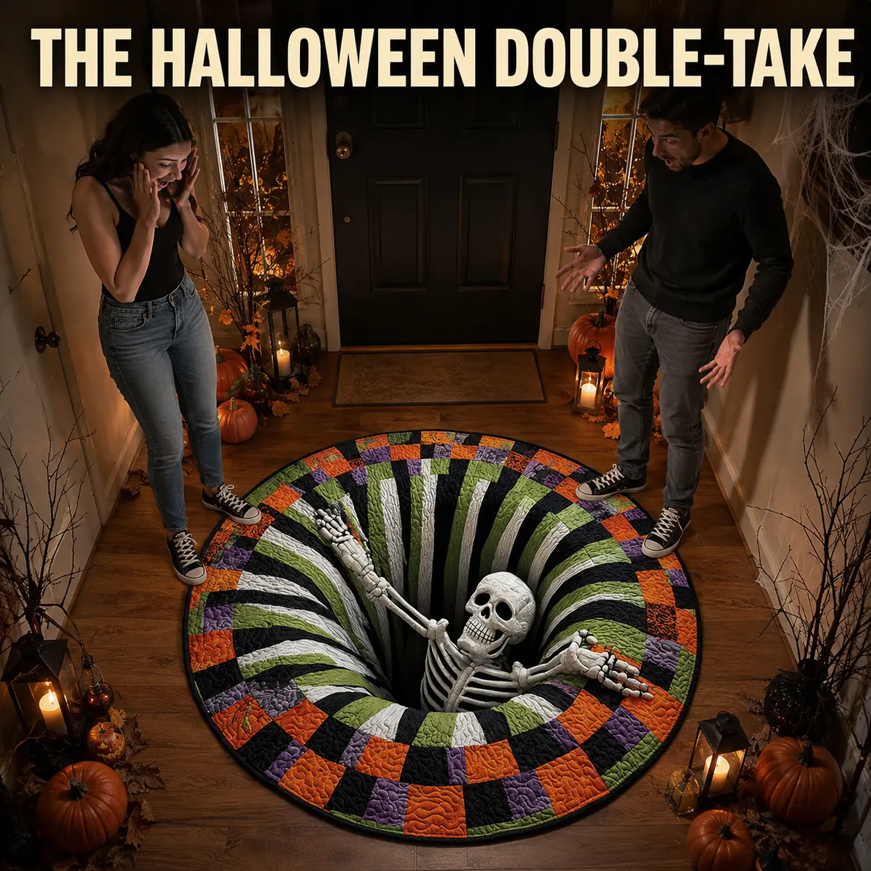 Cartivoe™ Halloween 3D Skeleton Illusion Round Rug – 31.5" (80 cm) Quilted Polyester Floor Mat 💀🎃