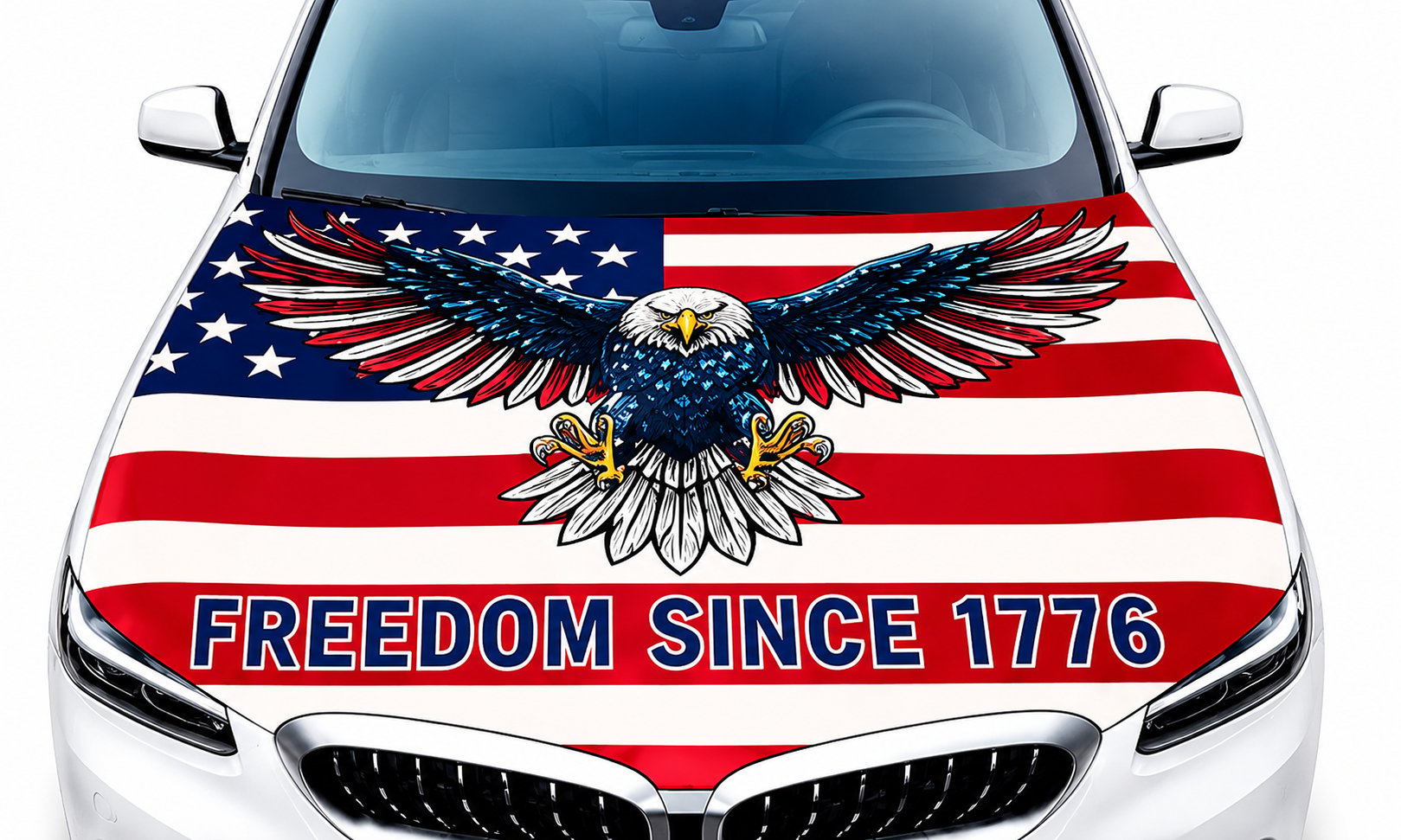 🔥US Paint‐Safe American Hood Flag Cover 🦅 Secure Buckle Design for Highway‐Stable Driving