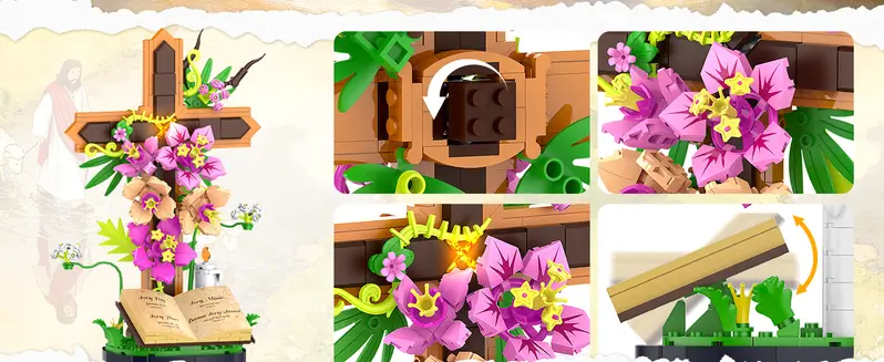 Close-up of the Classic light block, flowers and open-book base