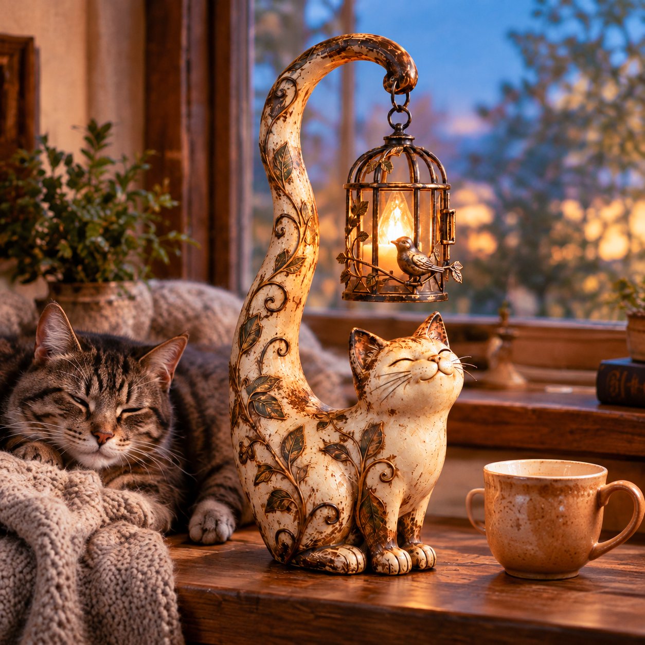 🐱✨ Little Guardian Cat Lantern | Vintage Lighted Sculpture