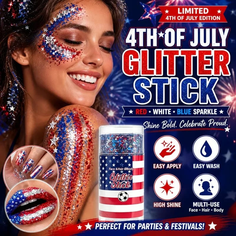 Only $9.99 Last Day Promotion!🎁🦅4th of July Glitter Stick✨🔔 Red, White & Blue Body & Hair Sparkle