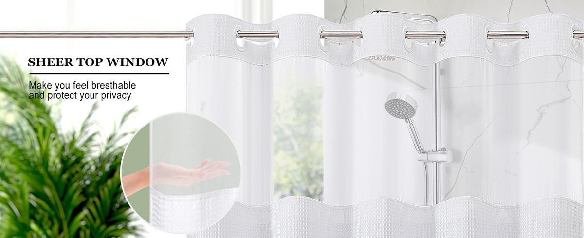 Premium No Hook Washable Waffle Weave Shower Curtain Set, Heavy Duty Double Layer with Snap-in Detachable Waterproof Liner & Mesh Window, Modern Bathroom Accessory for Hotel, Salon, Dector, Household Items, bathroom curtains, Cortina de ba&ntilde;o sin ganchos