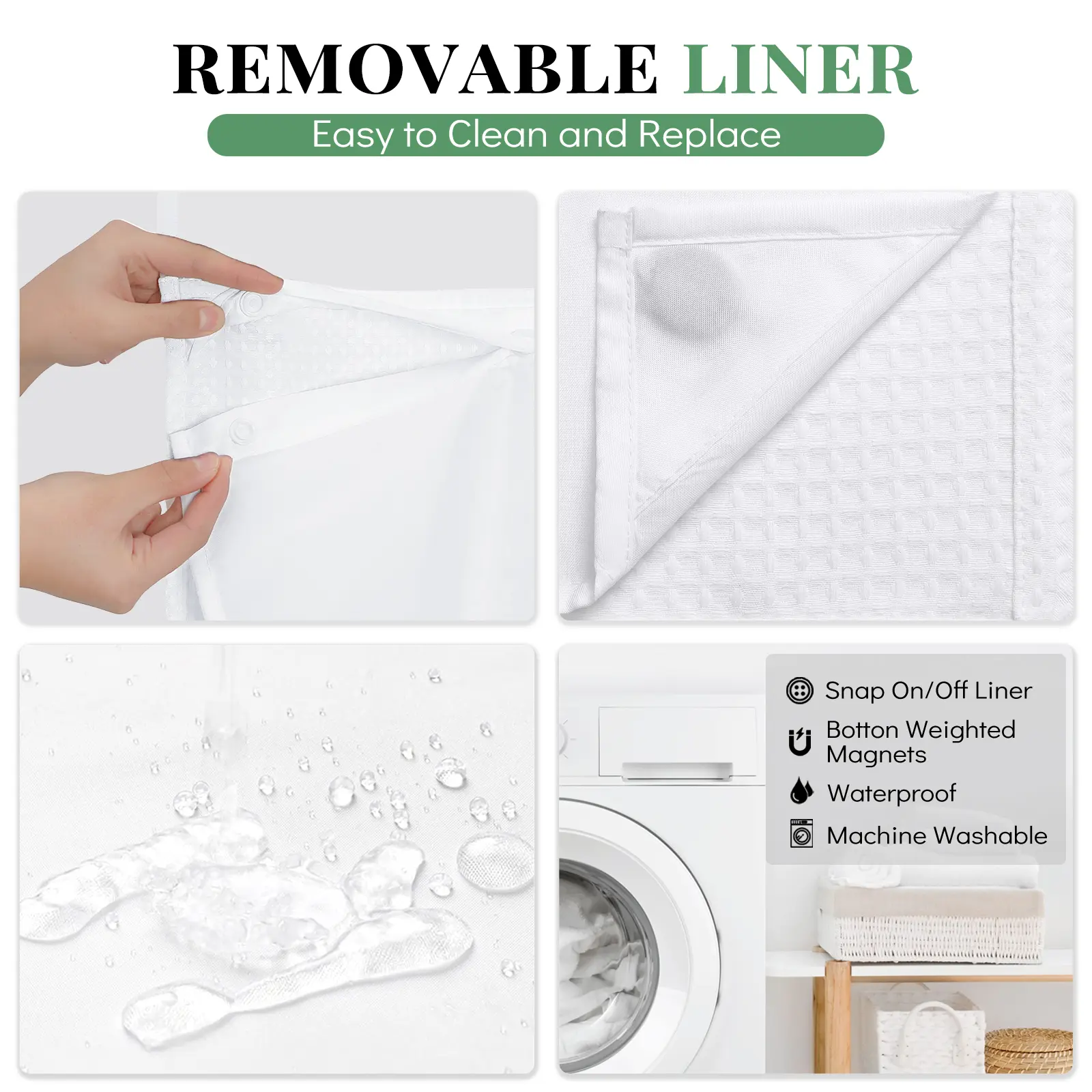 Cartivoe™ No-Hook Waffle Shower Curtain Set With Liner | Elegant Bathroom Upgrade