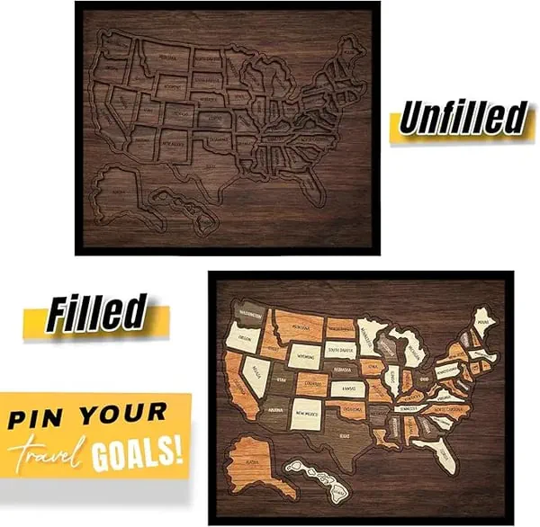 🔥Last Day 49% OFF -🇺🇸 Wooden USA Travel Map Puzzle🧩A Stylish Way to Track Your Journey
