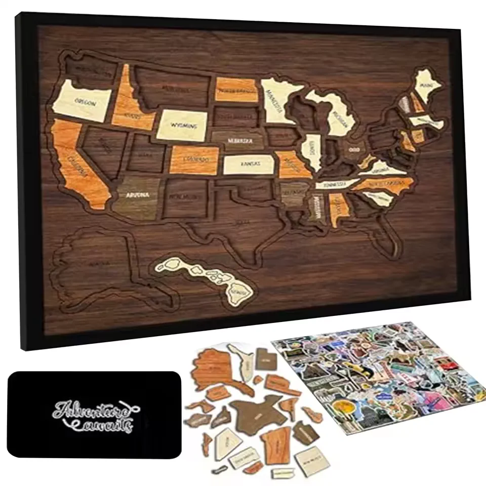 🔥Last Day 49% OFF -🇺🇸 Wooden USA Travel Map Puzzle🧩A Stylish Way to Track Your Journey