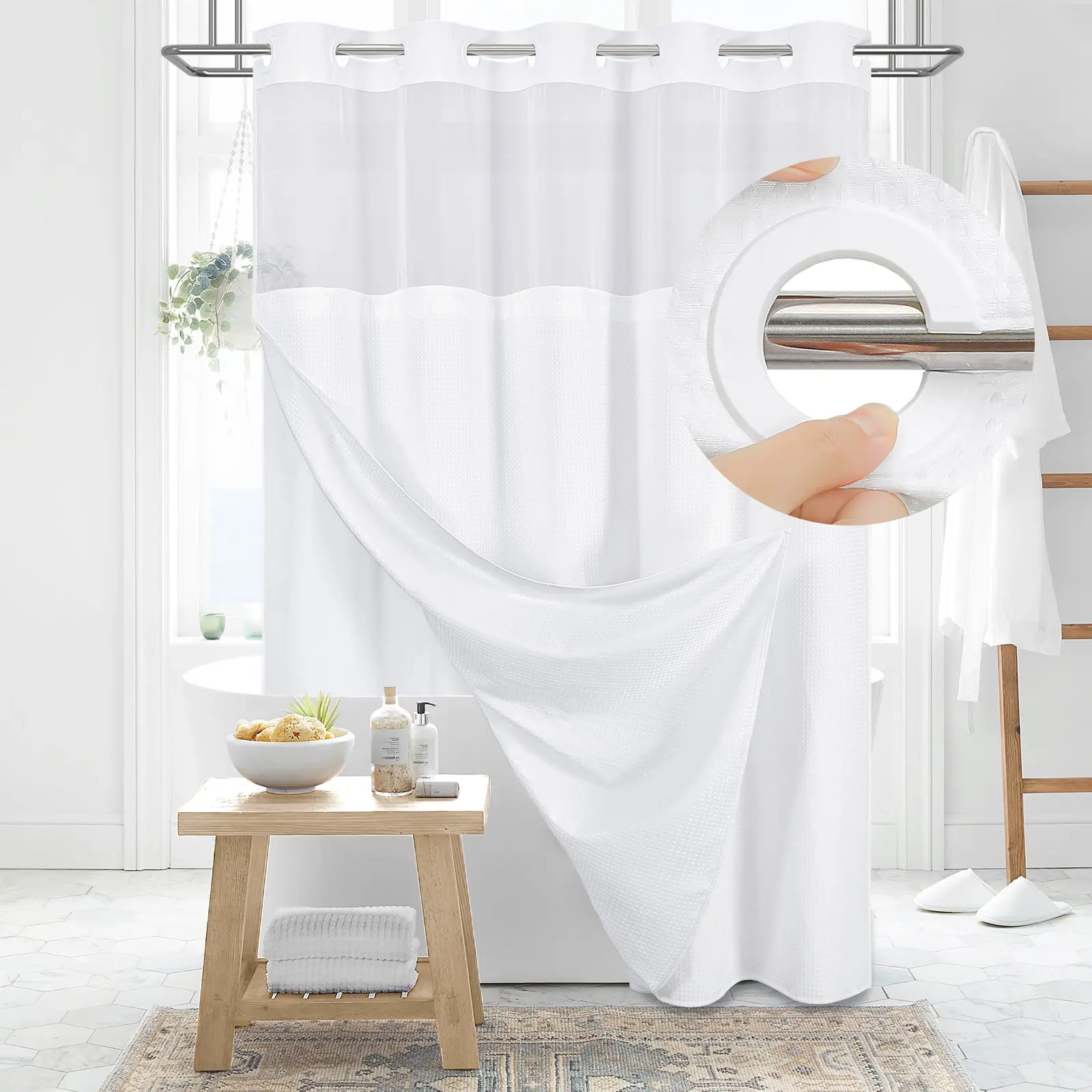 Cartivoe™ No-Hook Waffle Shower Curtain Set With Liner | Elegant Bathroom Upgrade