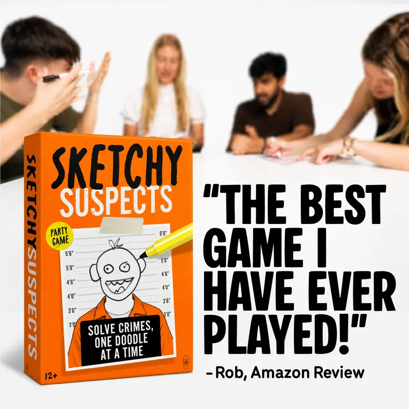 🎁 Limited-Time Offer | Sketchy Suspects 🎨 Draw Suspects from Ridiculous Clues – Party Game for Ages 12+, 2+ Players