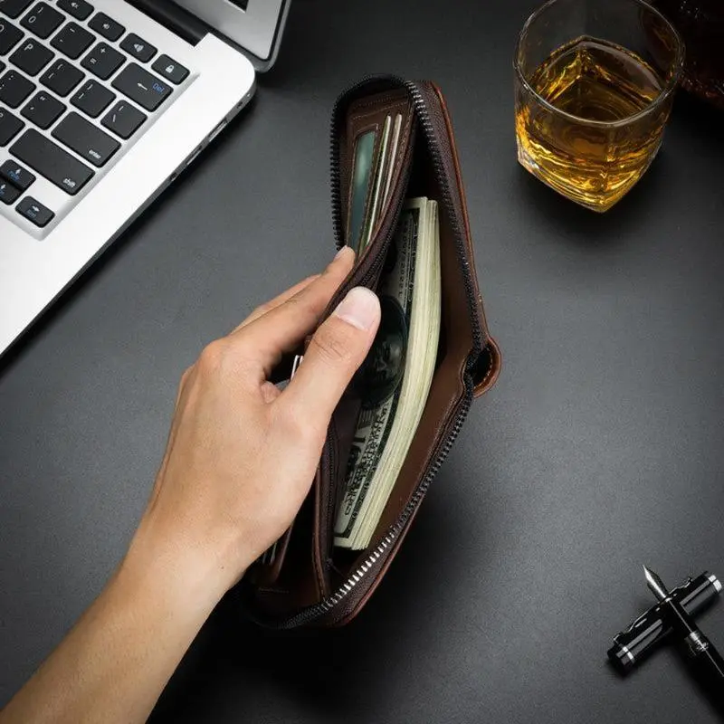2026 New Men's Bifold Wallet - PU Leather, Retro Style Short Mens Wallet, Zipper Card Holder, Coin Storage Money Bag, Men's Accessories, Do Not Wash, Summervibes backtoschool