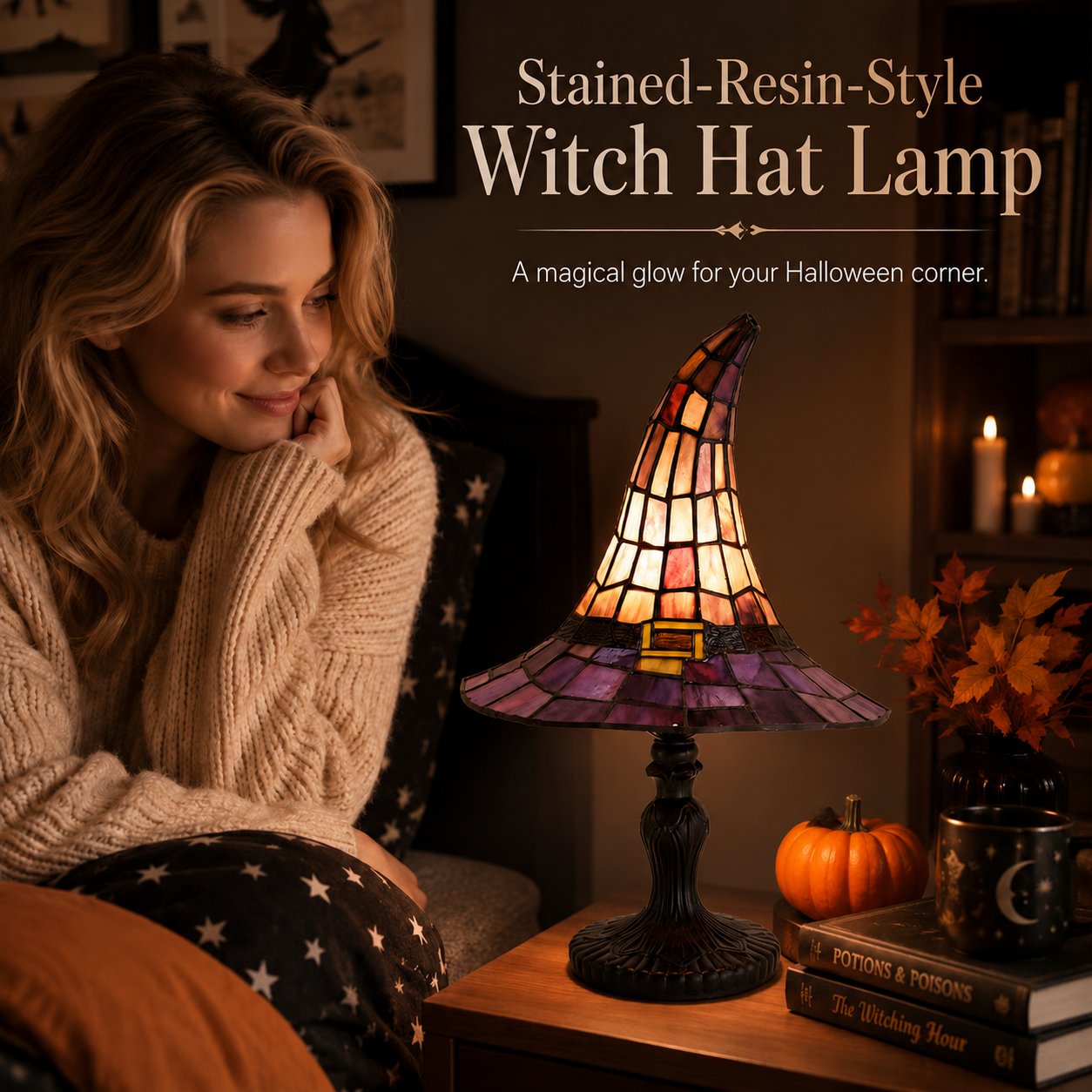 🔥 Last Day 49% OFF🧙‍♀️ Stained-Resin-Style Witch Hat Lamp