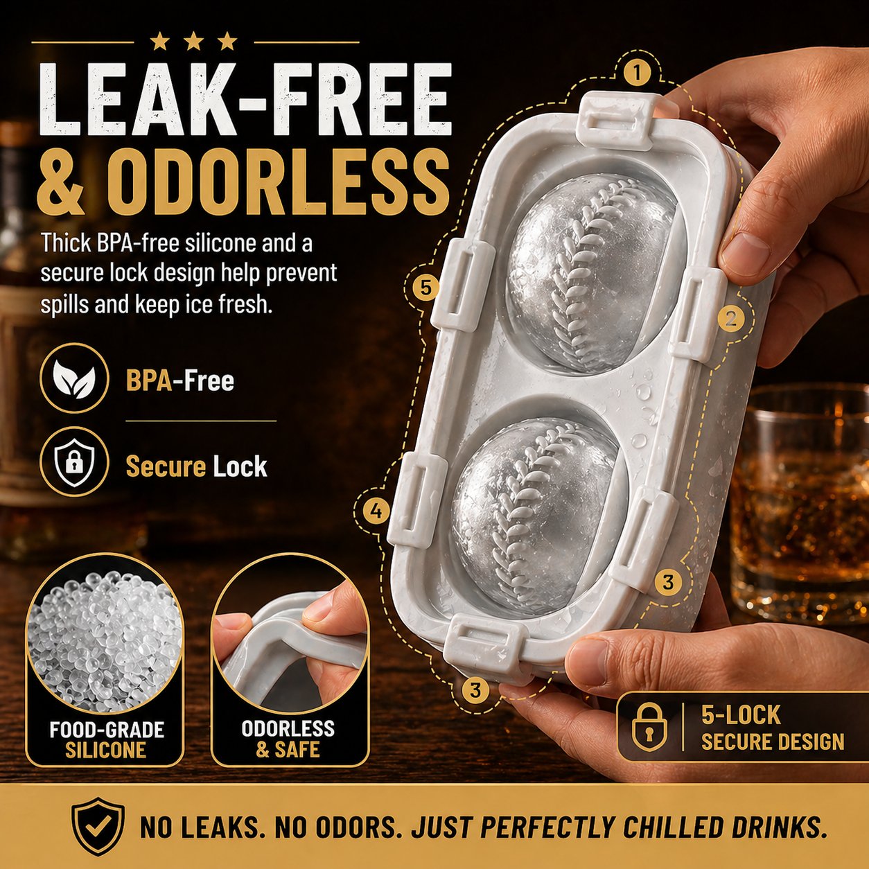 Baseball Ice Mold – Slow‑Melting Silicone Sphere Tray for Whiskey, Cocktails & More ⚾🧊