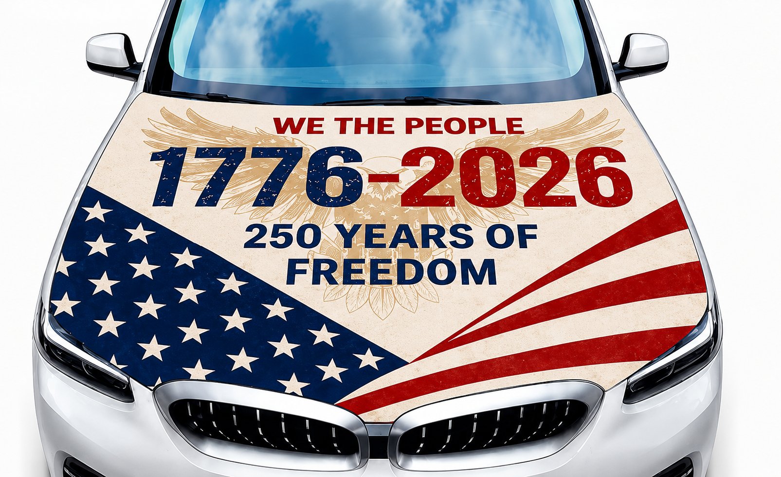 🔥US Paint‐Safe American Hood Flag Cover 🦅 Secure Buckle Design for Highway‐Stable Driving