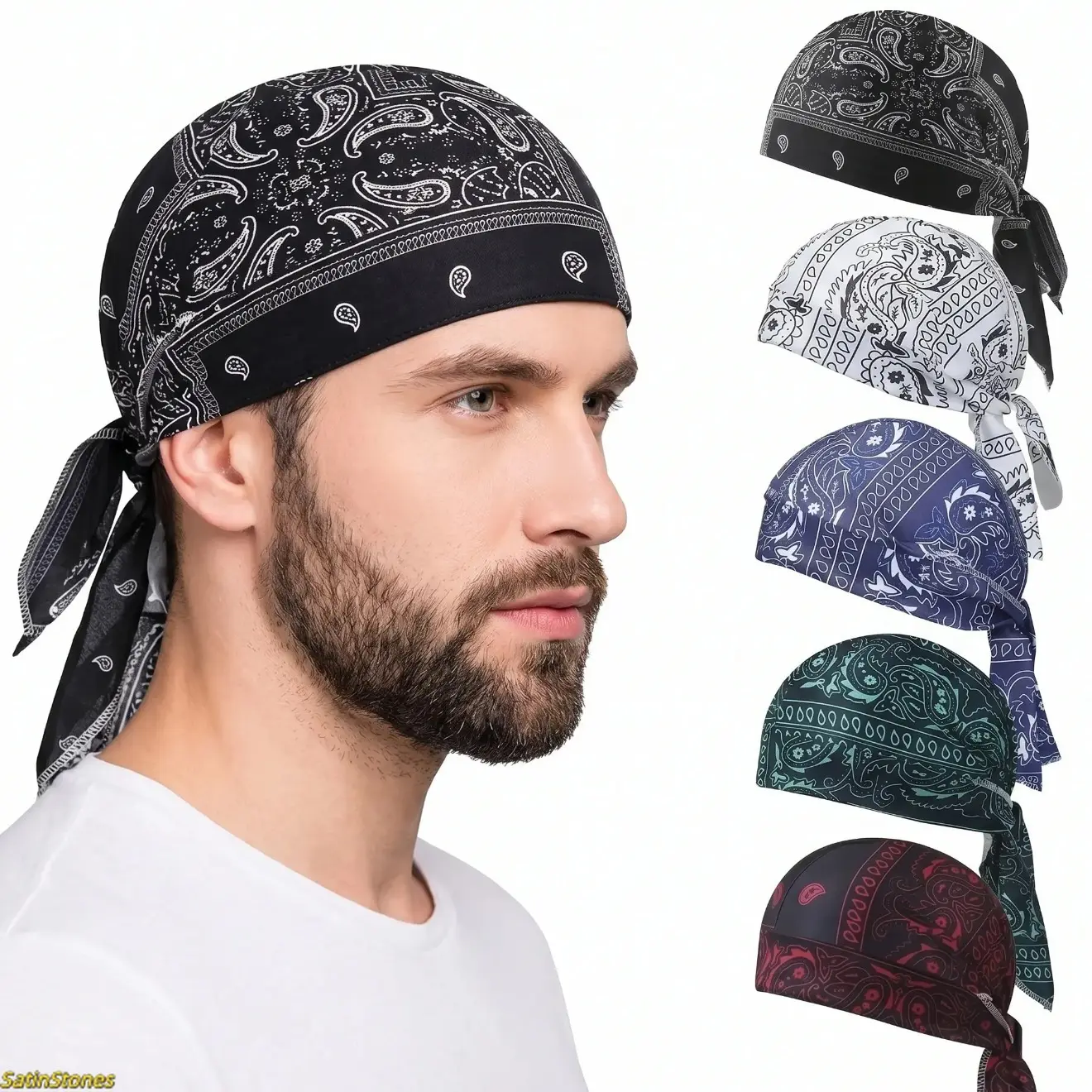 5-Pack Paisley Bandana Set, Cotton Headwraps