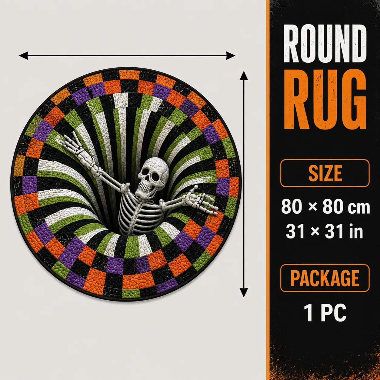 Cartivoe™ Halloween 3D Skeleton Illusion Round Rug – 31.5" (80 cm) Quilted Polyester Floor Mat 💀🎃