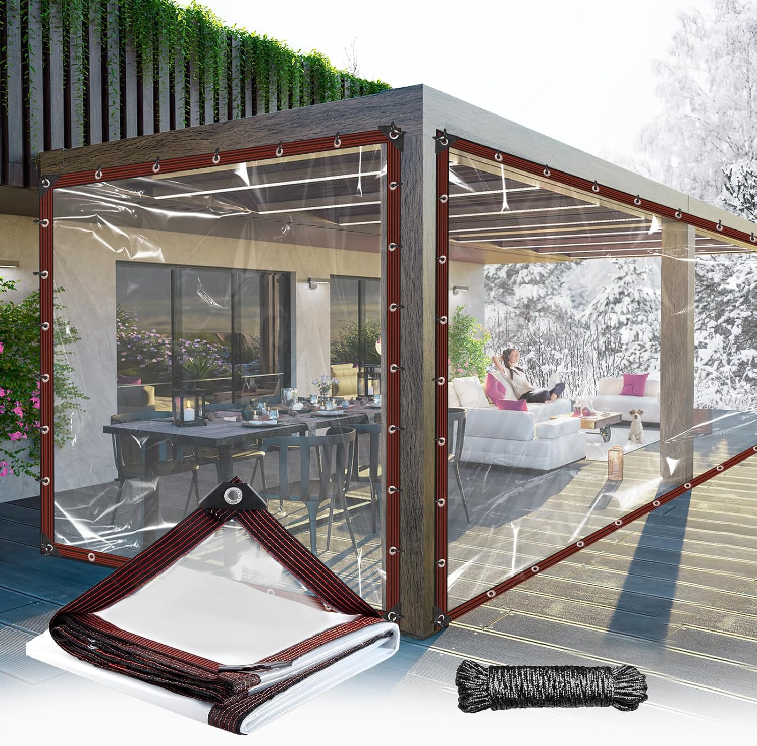 2-Pack 10x13FT Heavy Duty Clear Tarp: 2026 Upgraded 100% Waterproof Rain Shield for Patio & Porch, Crystal Clear Vinyl Cover for Outdoor Furniture, BBQ & Deck, Reinforced Leak-Proof Tarpaulin