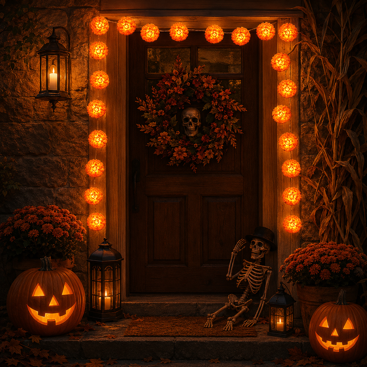 🧡 Marigold LED String Lights – 20 Cempasúchil-Style Flowers for Día de los Muertos & Fall Décor