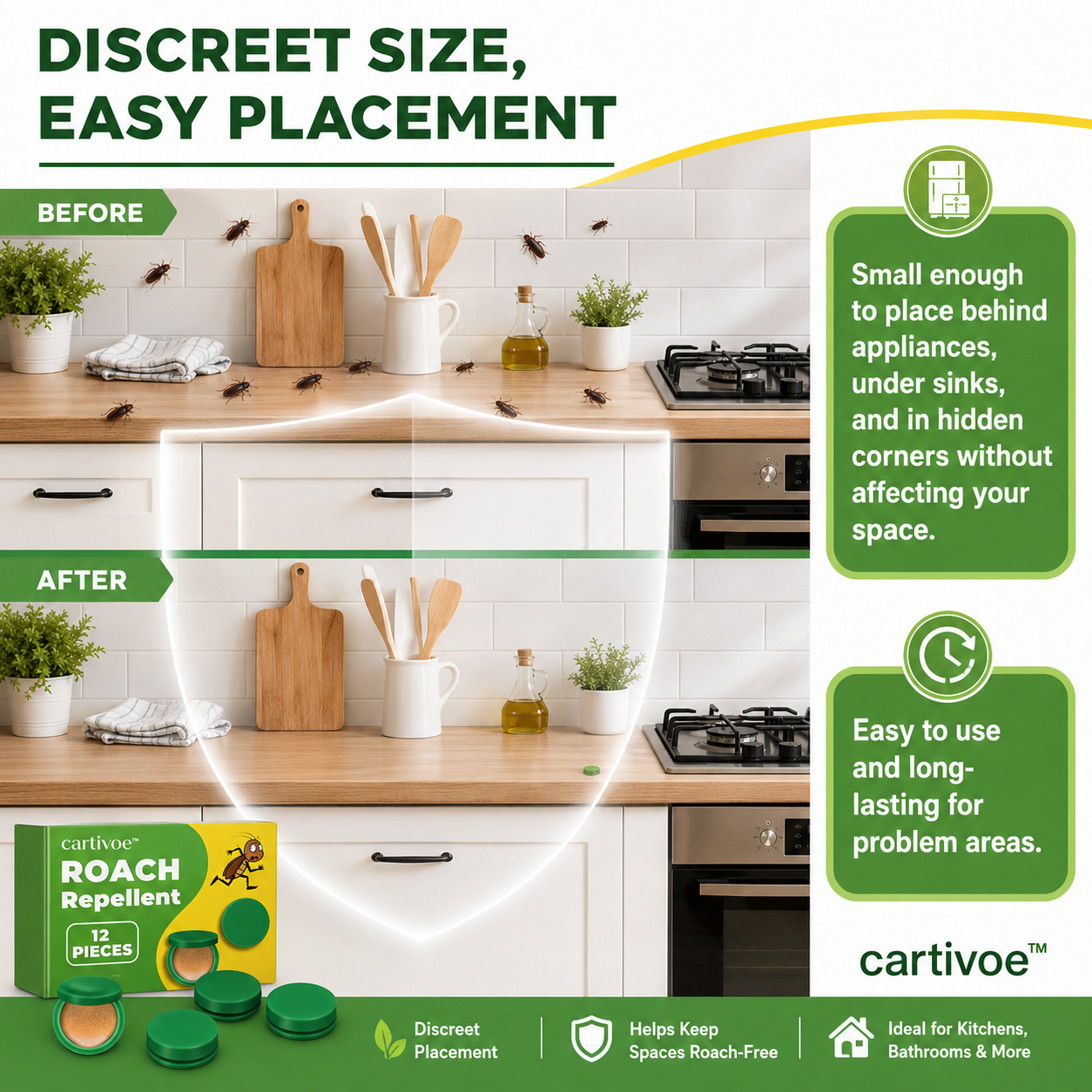 🪳 Cartivoe™ Roach Repellent – 12PCS Discreet Indoor Cockroach Control for Kitchens, Cabinets & Hidden Areas 🏠