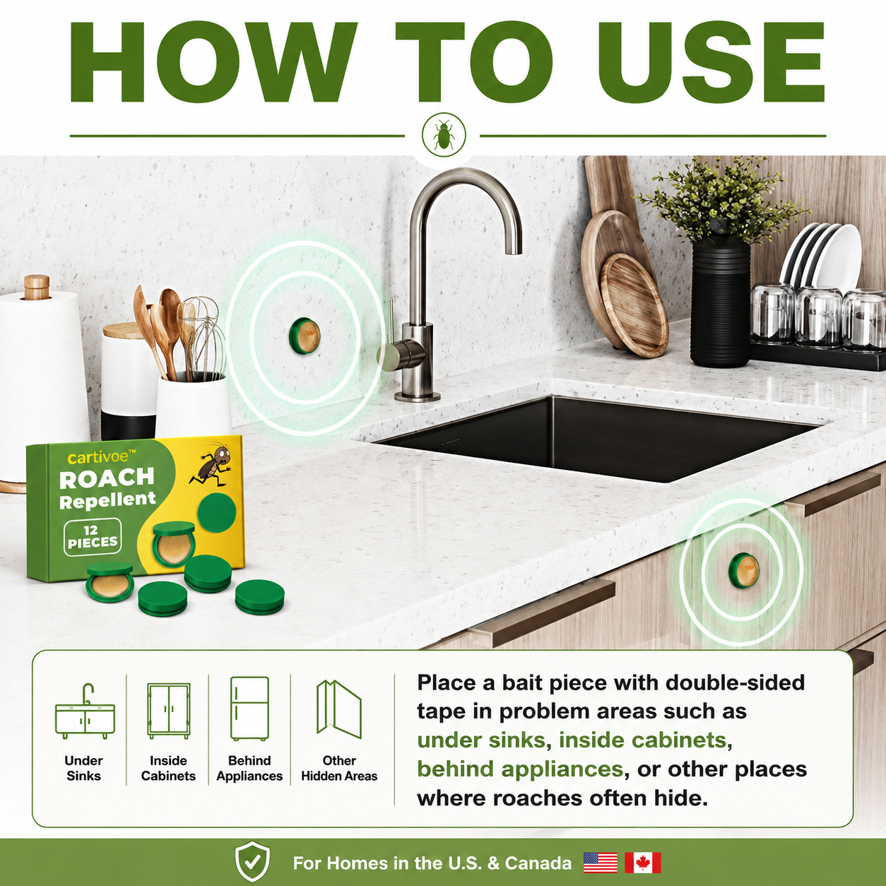 🪳 Cartivoe™ Roach Repellent – 12PCS Discreet Indoor Cockroach Control for Kitchens, Cabinets & Hidden Areas 🏠
