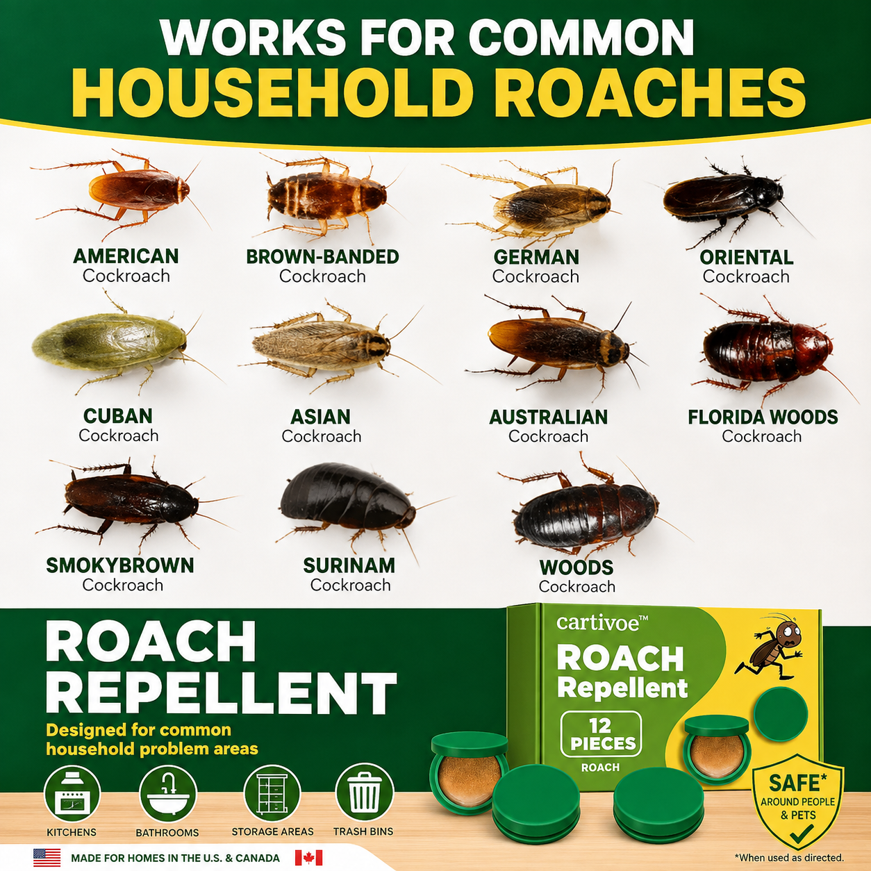 🪳 Cartivoe™ Roach Repellent – 12PCS Discreet Indoor Cockroach Control for Kitchens, Cabinets & Hidden Areas 🏠