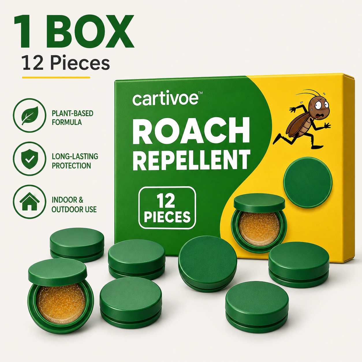 🪳 Cartivoe™ Roach Repellent – 12PCS Discreet Indoor Cockroach Control for Kitchens, Cabinets & Hidden Areas 🏠