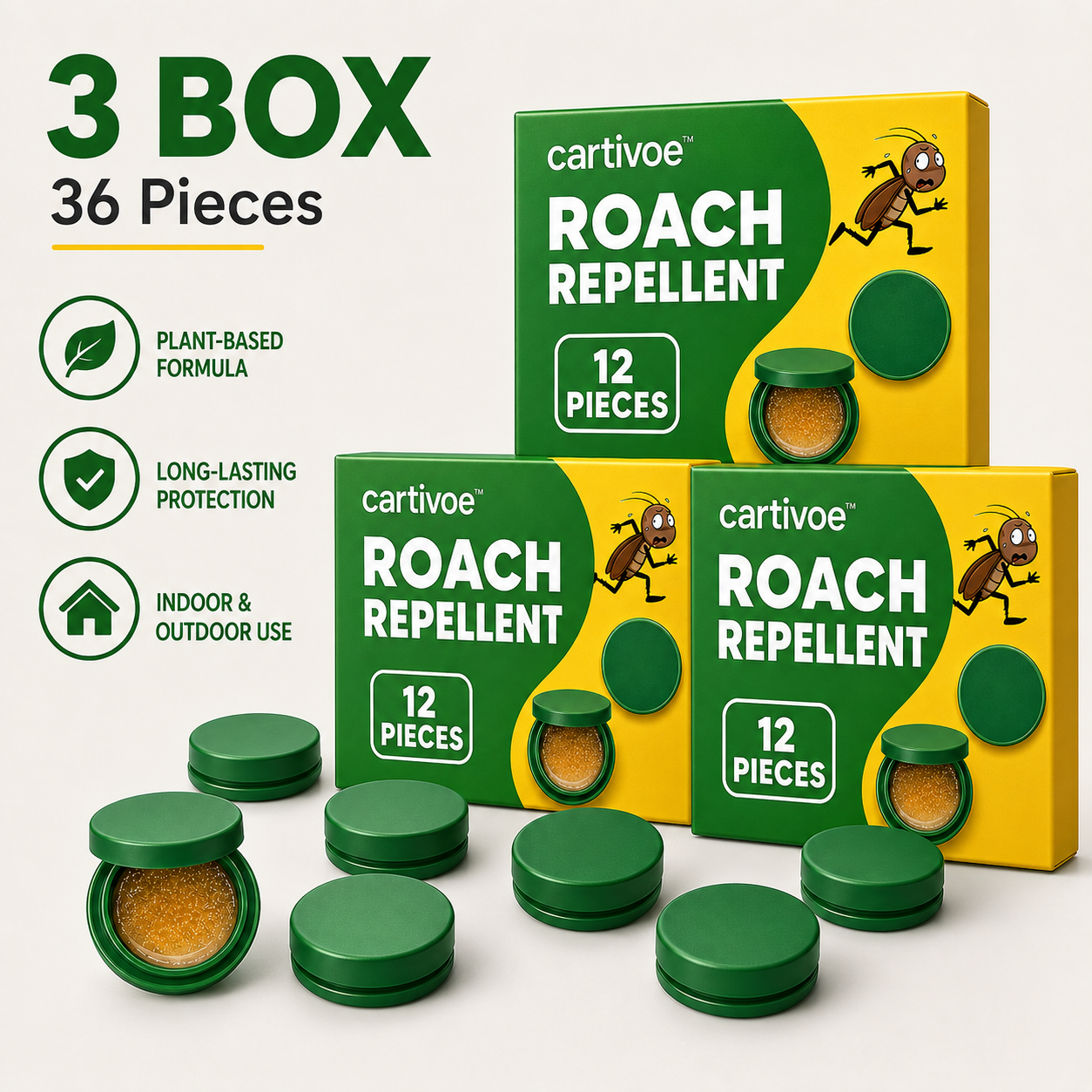 🪳 Cartivoe™ Roach Repellent – 12PCS Discreet Indoor Cockroach Control for Kitchens, Cabinets & Hidden Areas 🏠