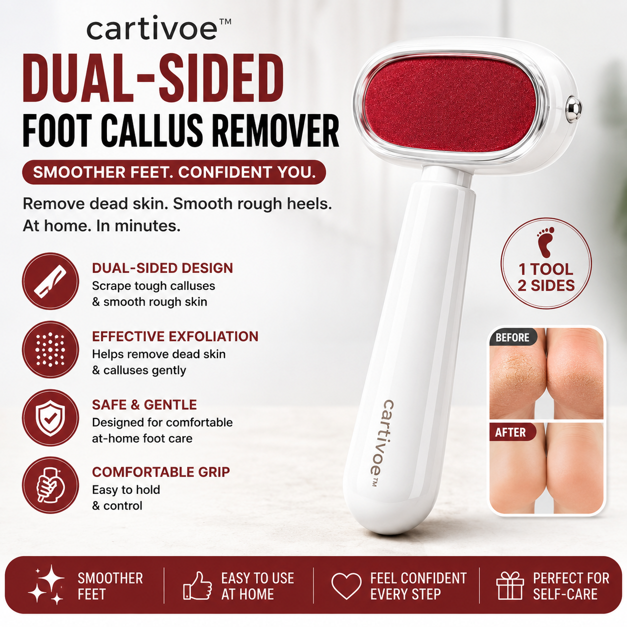 ✨ Cartivoe™ Dual-Sided Foot Callus Remover – 2-in-1 Dead Skin Scraper & Smoothing Foot Care Tool 🦶
