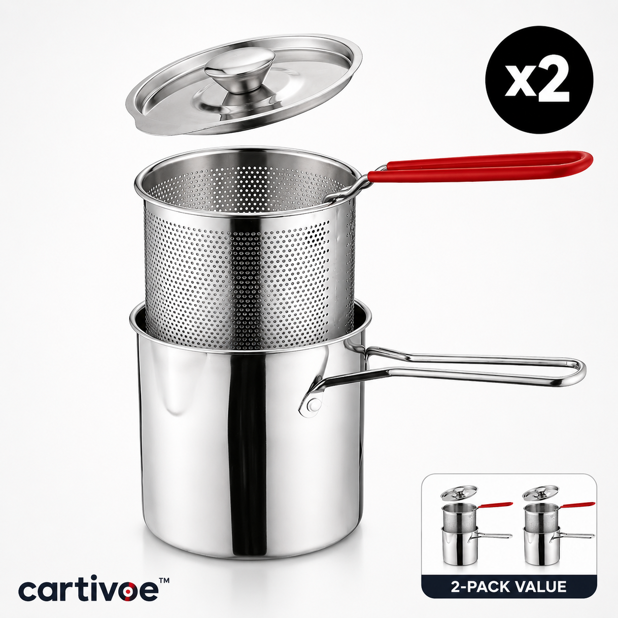🍟 cartivoe™ 6-in-1 Stainless Steel Mini Fryer Pot with Strainer Basket – Small-Batch Frying Made Easy ✨