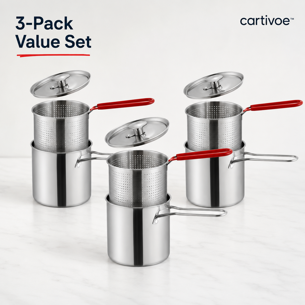 🍟 cartivoe™ 6-in-1 Stainless Steel Mini Fryer Pot with Strainer Basket – Small-Batch Frying Made Easy ✨