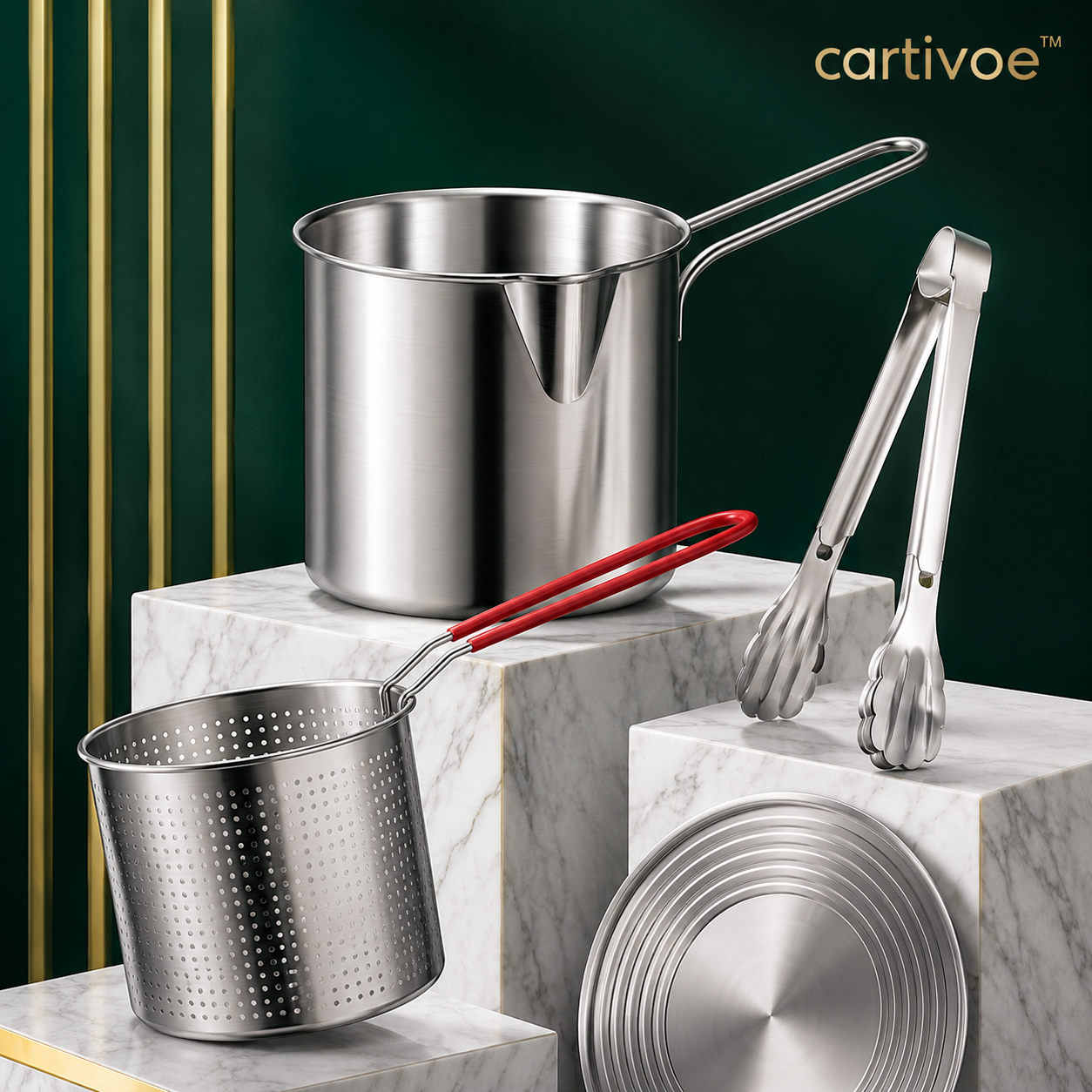 🍟 cartivoe™ 6-in-1 Stainless Steel Mini Fryer Pot with Strainer Basket – Small-Batch Frying Made Easy ✨