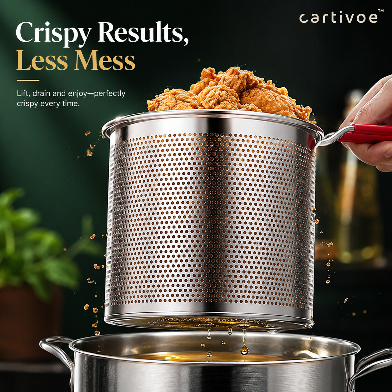 🍟 cartivoe™ 6-in-1 Stainless Steel Mini Fryer Pot with Strainer Basket – Small-Batch Frying Made Easy ✨