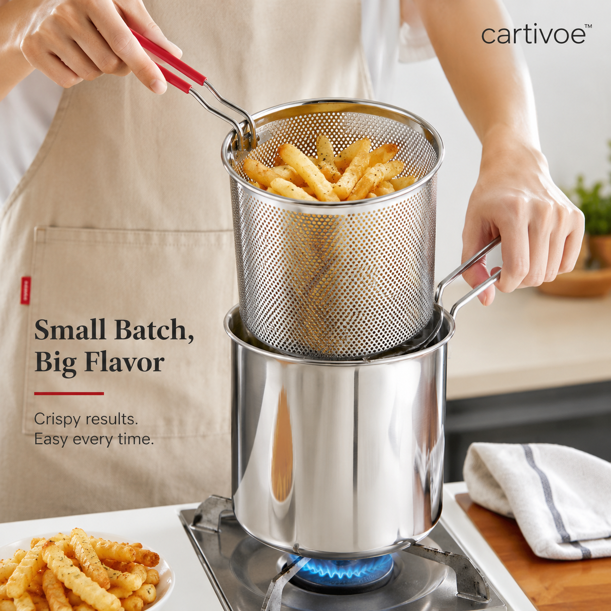 🍟 cartivoe™ 6-in-1 Stainless Steel Mini Fryer Pot with Strainer Basket – Small-Batch Frying Made Easy ✨