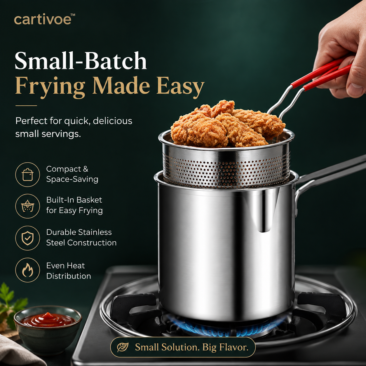 🍟 cartivoe™ 6-in-1 Stainless Steel Mini Fryer Pot with Strainer Basket – Small-Batch Frying Made Easy ✨