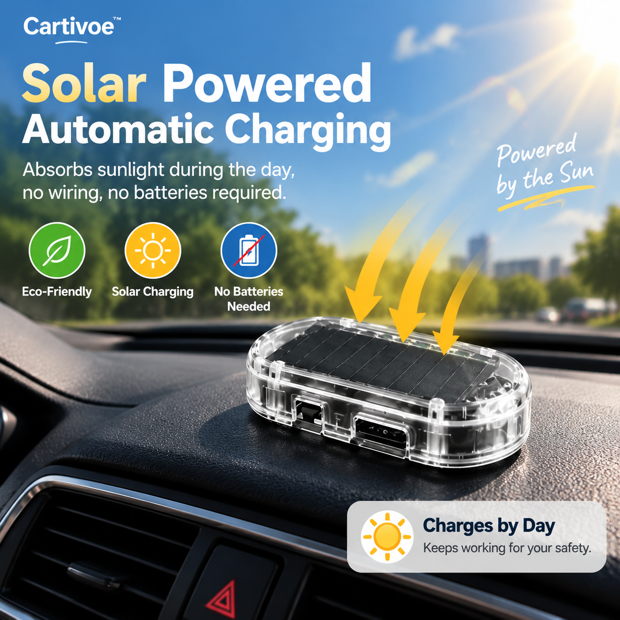 🚗 Cartivoe™ Solar Smart Car Warning Light – Wireless LED Security Indicator with Auto Light Sensor for Vehicle Protection