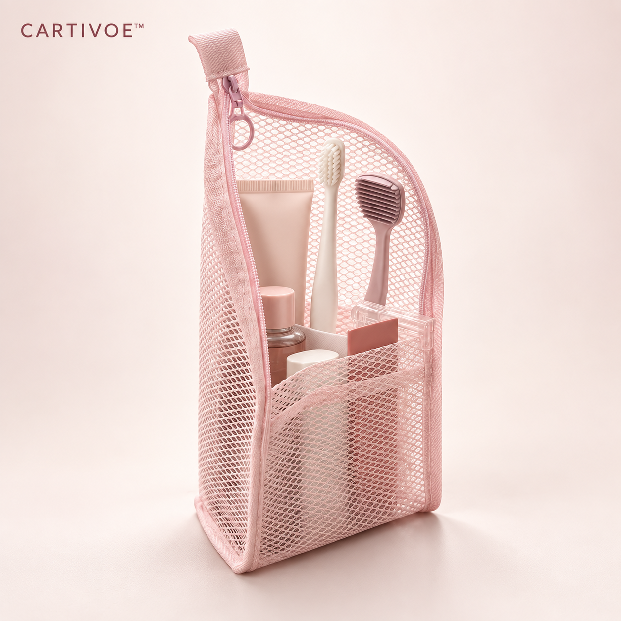 Cartivoe™ Breathable Mesh Toiletry Travel Pouch – Pink 💗🧳