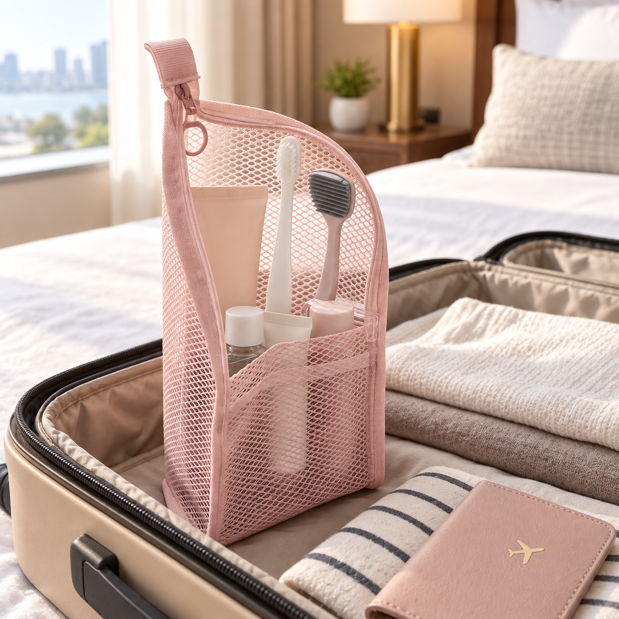Cartivoe™ Breathable Mesh Toiletry Travel Pouch – Pink 💗🧳