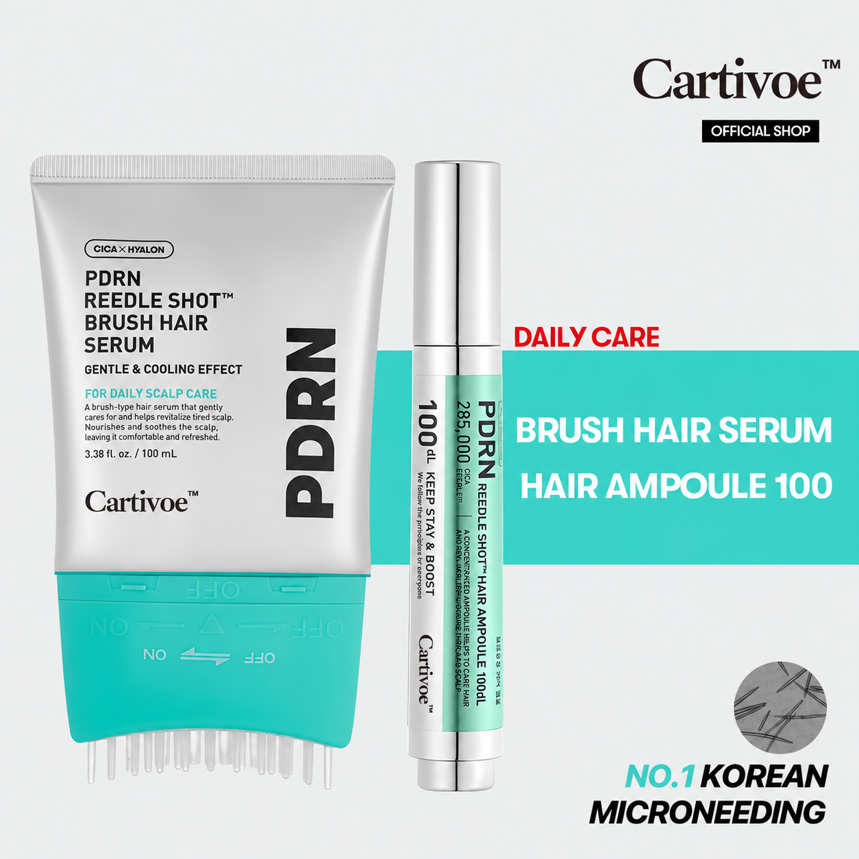 Cartivoe™ PDRN Scalp Renewal Care Set – Brush Applicator Serum & 100/300/700 Targeted Hair Ampoules for Fuller-Looking Hair 🌿