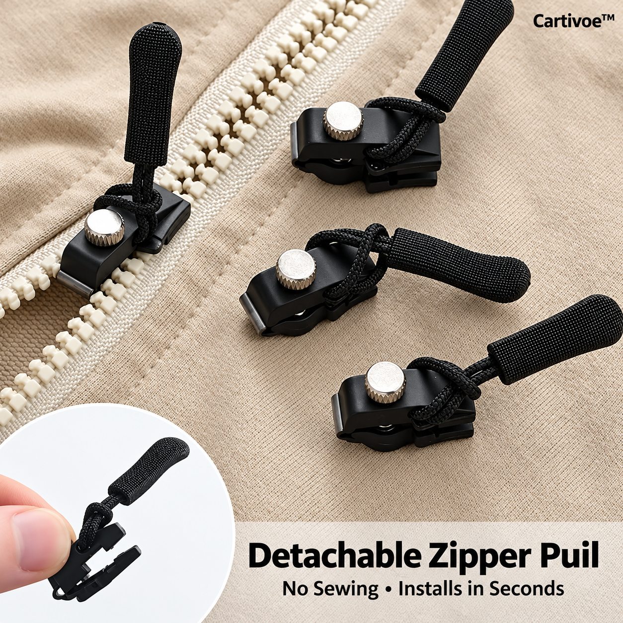 Cartivoe™ 50-Piece Tool-Free Zipper Repair Kit – 3-Size Detachable Replacement Zipper Sliders for Jackets, Luggage & Bags 🔧