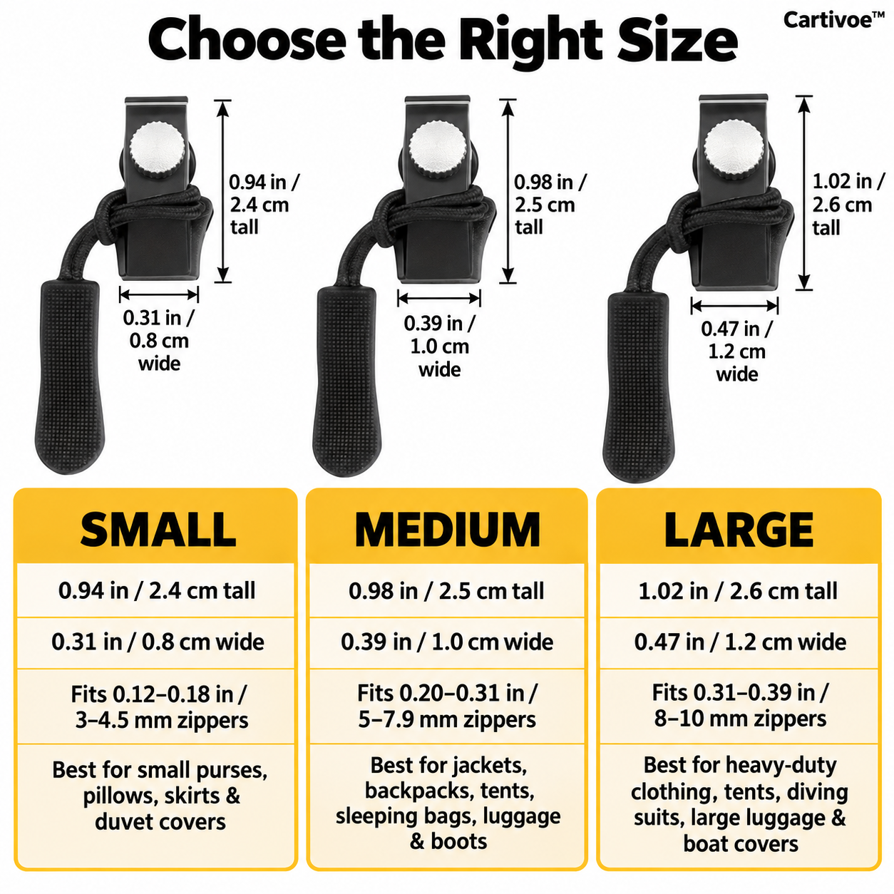 Cartivoe™ 50-Piece Tool-Free Zipper Repair Kit – 3-Size Detachable Replacement Zipper Sliders for Jackets, Luggage & Bags 🔧