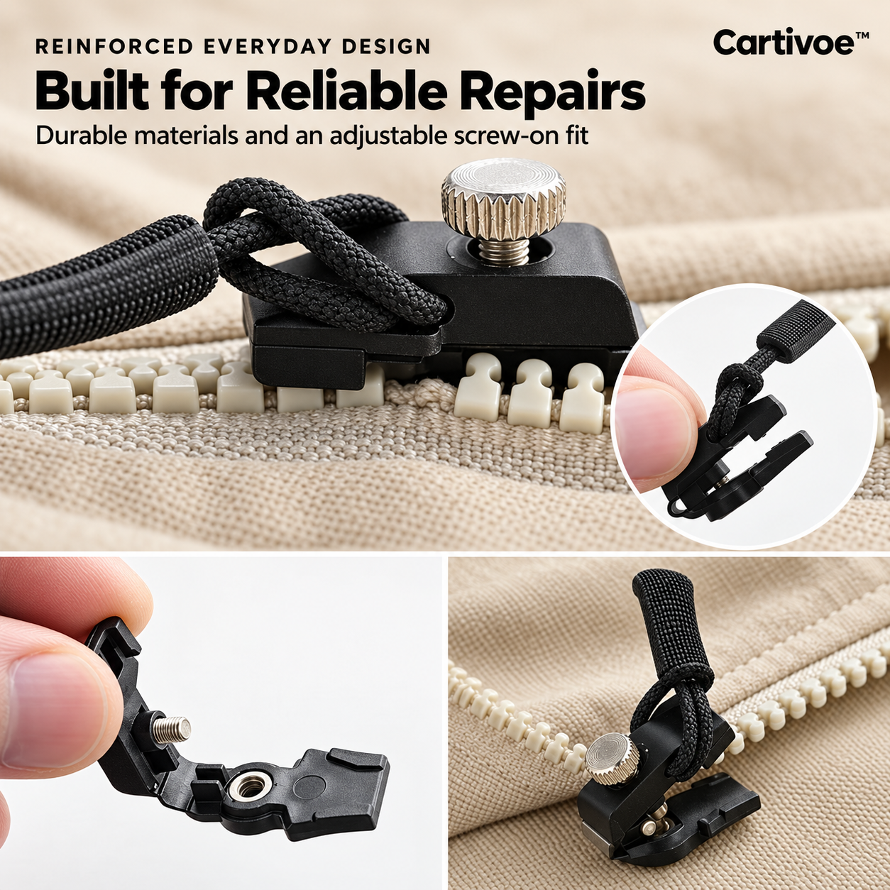 Cartivoe™ 50-Piece Tool-Free Zipper Repair Kit – 3-Size Detachable Replacement Zipper Sliders for Jackets, Luggage & Bags 🔧