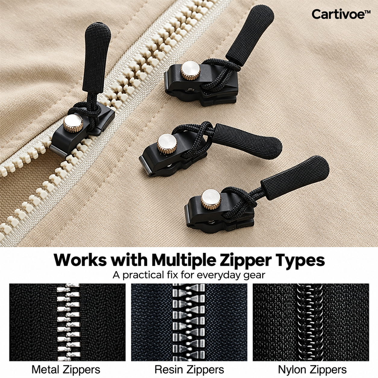 Cartivoe™ 50-Piece Tool-Free Zipper Repair Kit – 3-Size Detachable Replacement Zipper Sliders for Jackets, Luggage & Bags 🔧