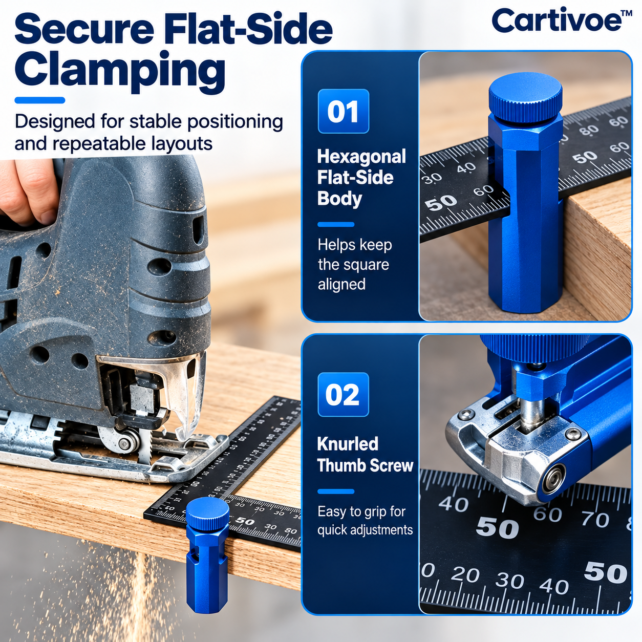 Cartivoe™ 2-Piece Aluminum Stair Gauges for Framing Square – Adjustable Layout Stops with Storage Holder for Stair Stringers, Rafters & Saw Guides 🔨