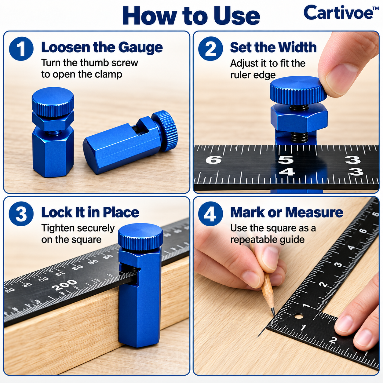 Cartivoe™ 2-Piece Aluminum Stair Gauges for Framing Square – Adjustable Layout Stops with Storage Holder for Stair Stringers, Rafters & Saw Guides 🔨