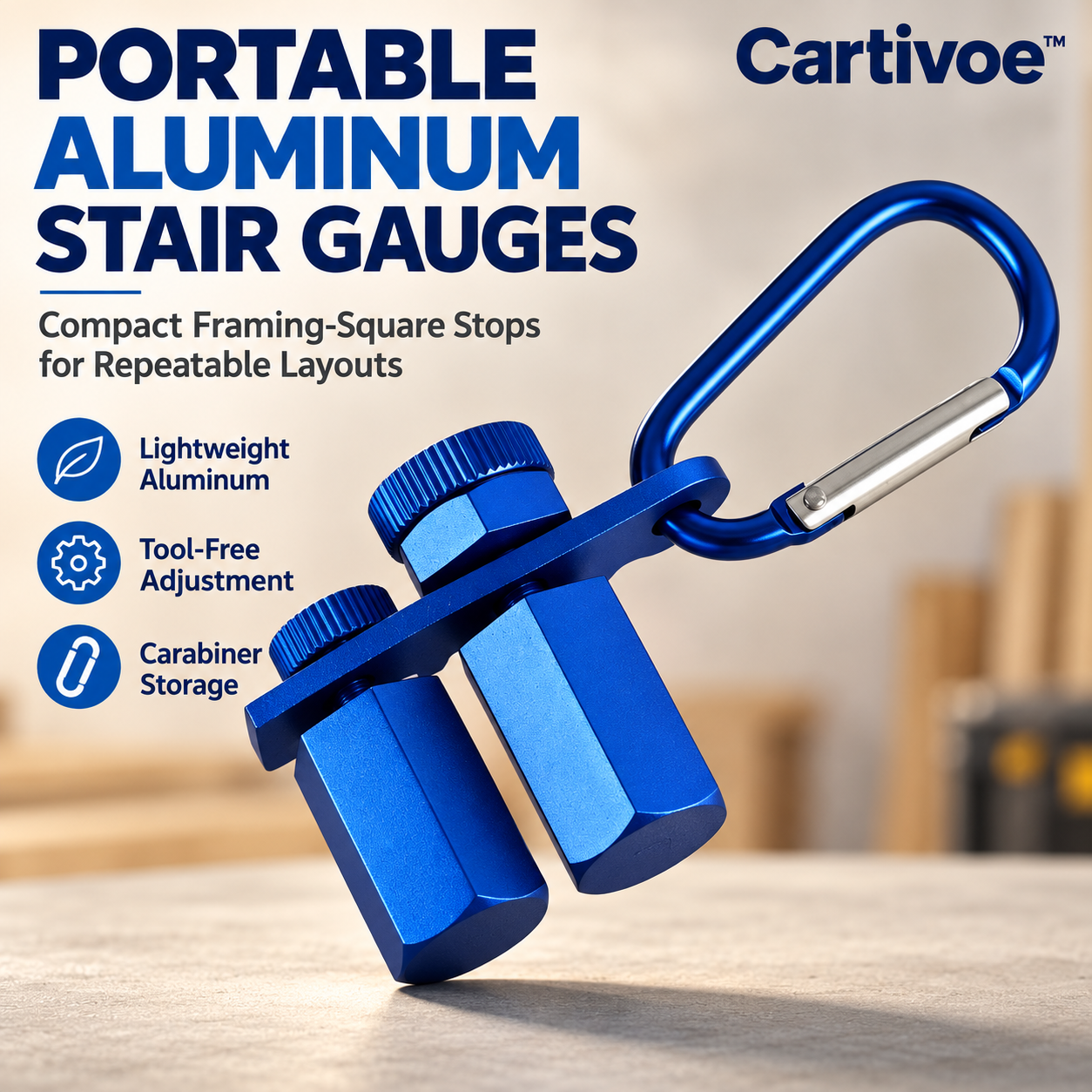 Cartivoe™ 2-Piece Aluminum Stair Gauges for Framing Square – Adjustable Layout Stops with Storage Holder for Stair Stringers, Rafters & Saw Guides 🔨