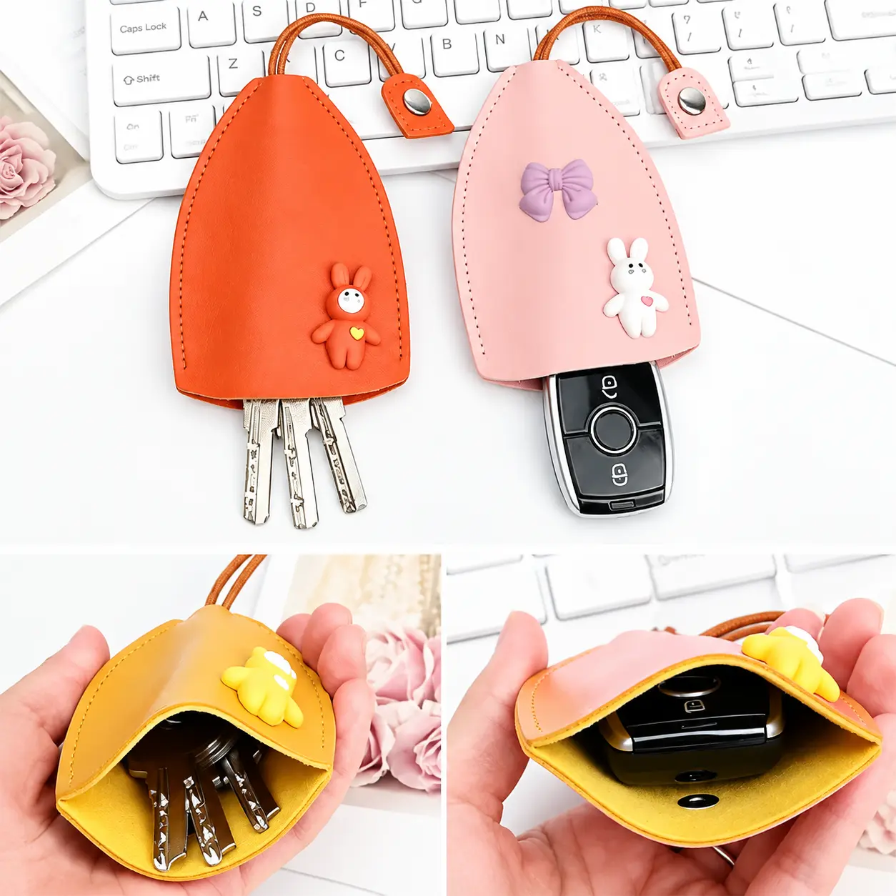 👜 Cartivoe™ Cute Pull-Out Key Case – Kawaii Leather Car Key Holder with Quick Access Design