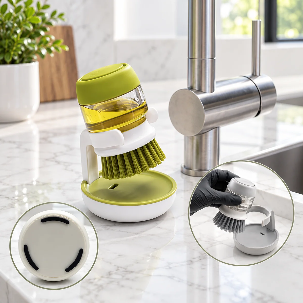 Familygiftsale - Soap Dispensing Dish Brush with Holder