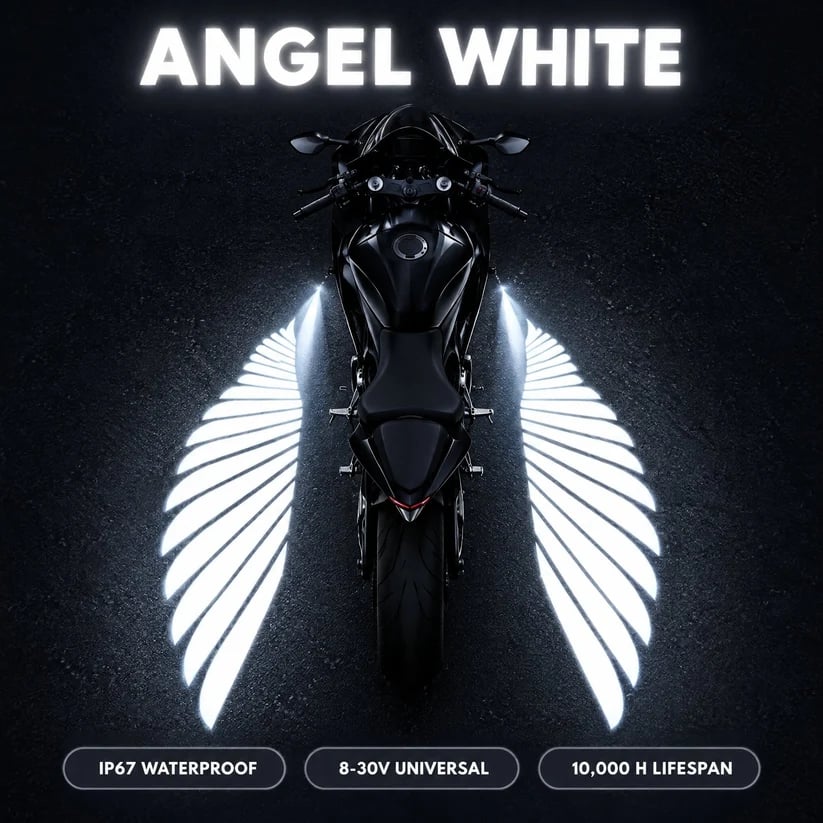 Angel White ⏰ LAST DAY 50% OFF 🏍️ Angel Wing Motorcycle LED Projector Lights (1 Pair)