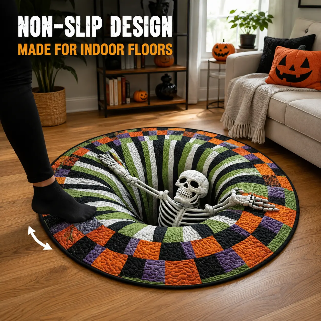 Cartivoe™ Halloween 3D Skeleton Illusion Round Rug – 31.5" (80 cm) Quilted Polyester Floor Mat 💀🎃
